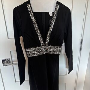 VENUS Black Rhinestone Long Sleeve Bodycon Dress – Size S